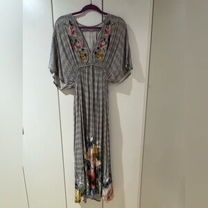 World Market Grey Floral Embroidered Maxi Dress